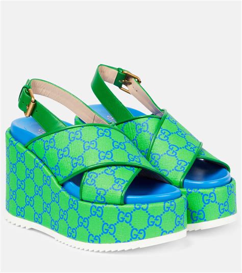 gucci gg supreme platform sandal|Gucci platform wedge sandal.